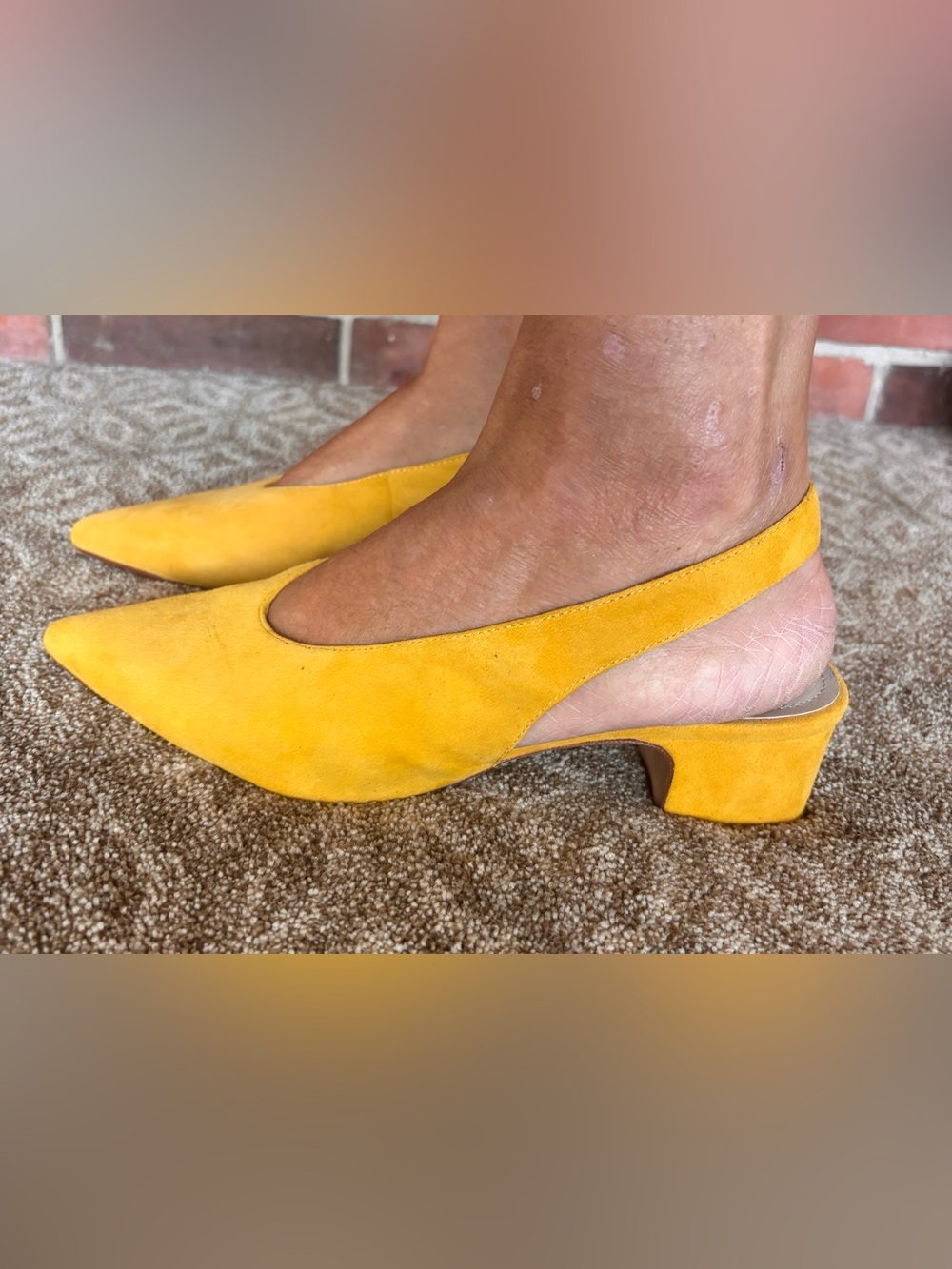 Boden Yellow Suede Slingback Low Block Heels
